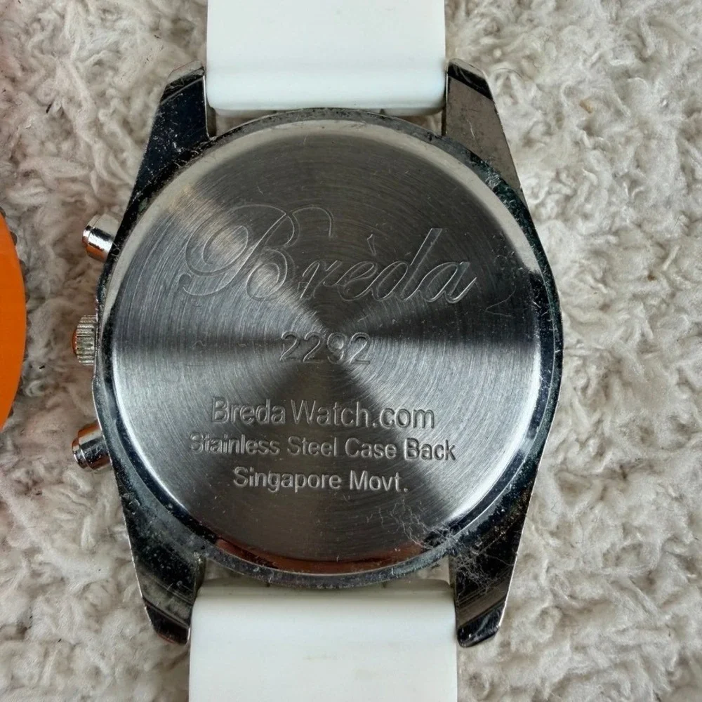 Lot of 3 Breda & Golden Classic Silicone Rhinestone Watches White Orange Cream